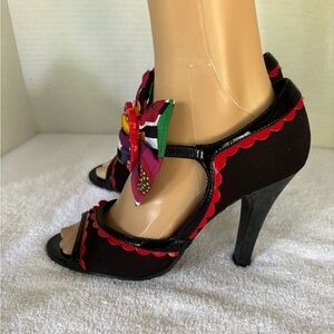 Betsey Johnson open toe vibrant floral pumps